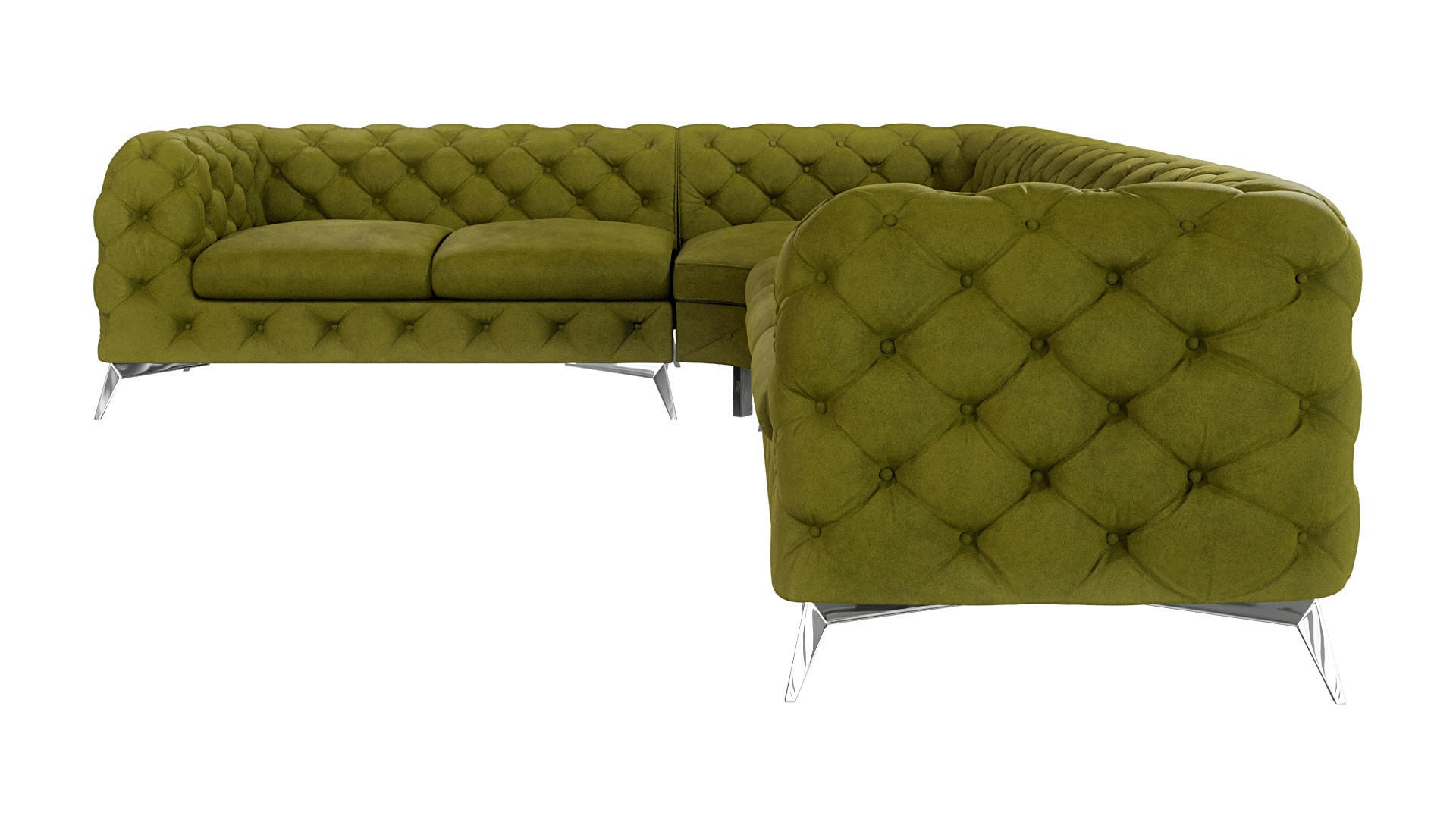 ECKSOFA Chesterfield Laura Olive Samt - Silberfarben/Olivgrün, Holz/Textil (323/264cm) - S-Style Möbel