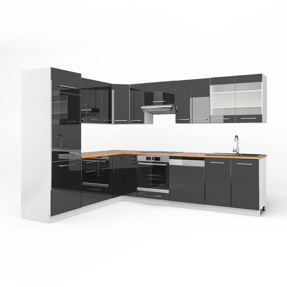ECKKÜCHE Fame-Line Anthrazit Hochglanz/Weiß 227 x 287 cm, AP Eiche - Anthrazit/Weiß, Holzwerkstoff (287/81.6/60cm) - Vicco