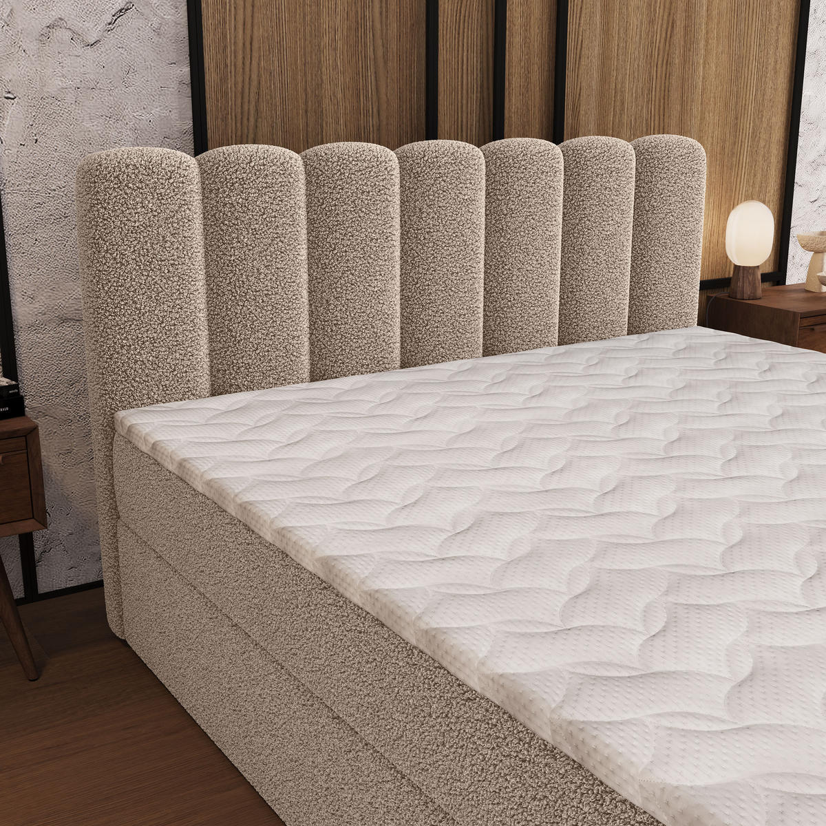 BOXBETT CELLA 160x200 cm mit Matratze und Topper - Beige - Beige, Holz (160/200cm) - MASSENO