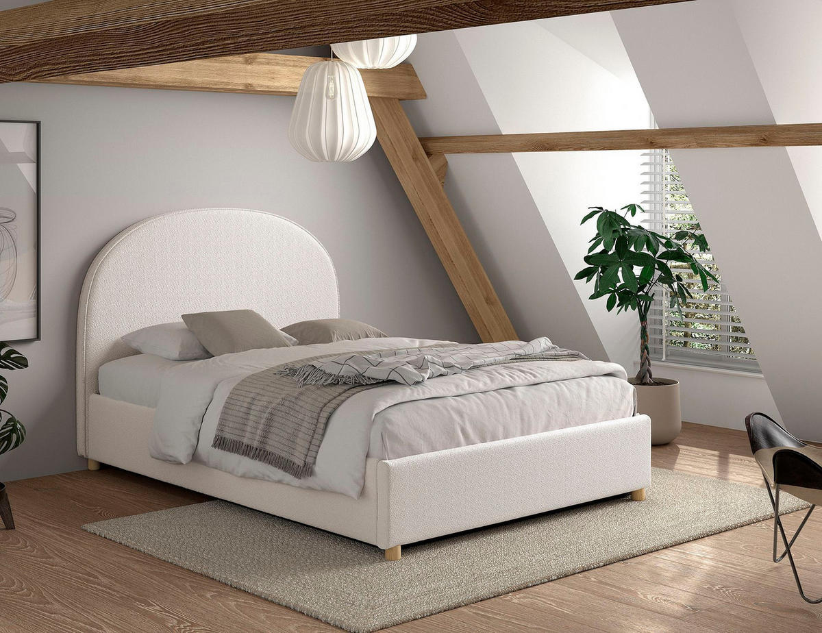 POLSTERBETT Karlotta 140x200 mit Bettkasten Bouclé Stoff weiß - Weiß, Kunststoff (140/200cm) - 58aufmkessel
