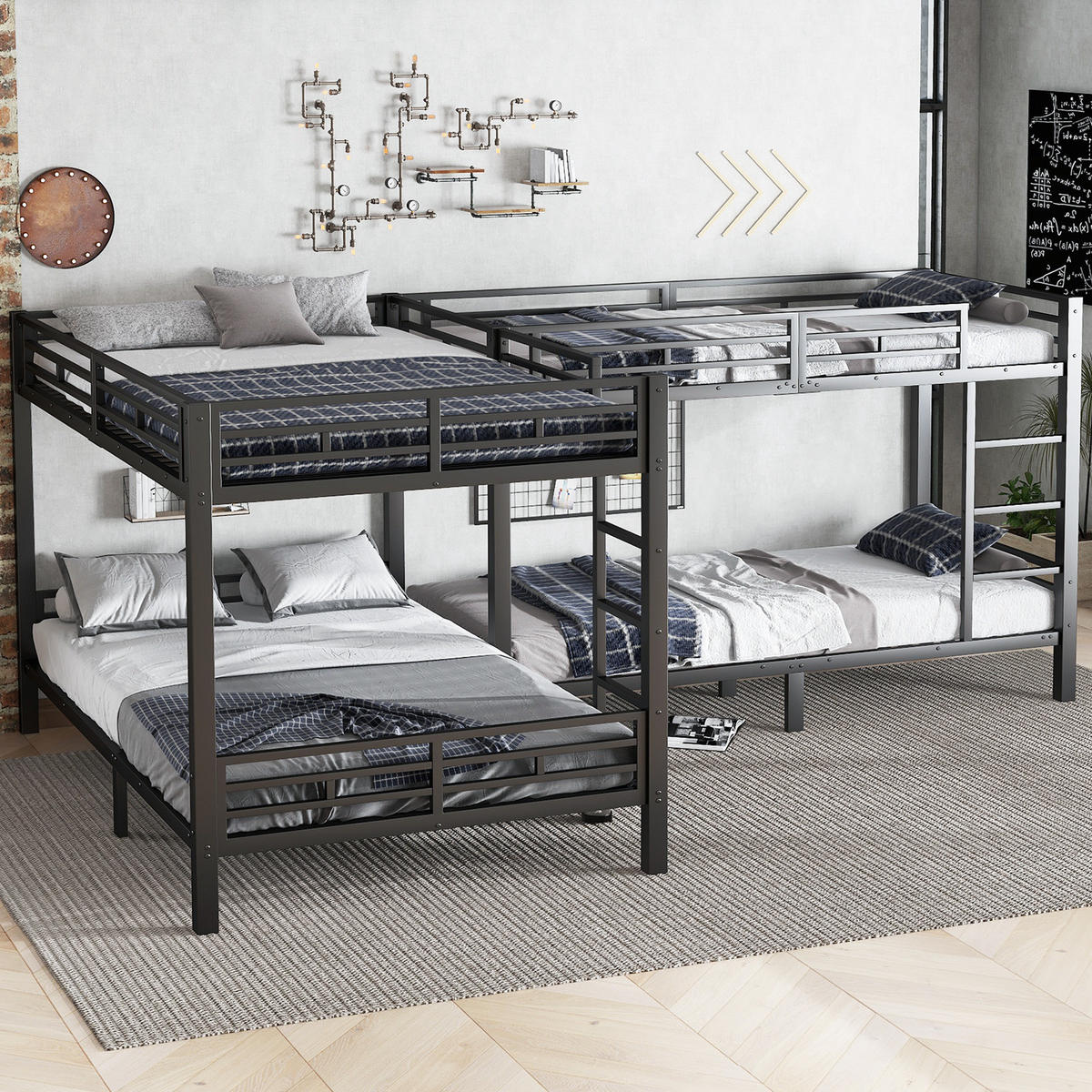 ETAGENBETT 90/200 cm und 140/200 cm Schwarz aus Eisen mit stabilen Lattenrost - Schwarz, Metall (90/200cm) - OKWISH
