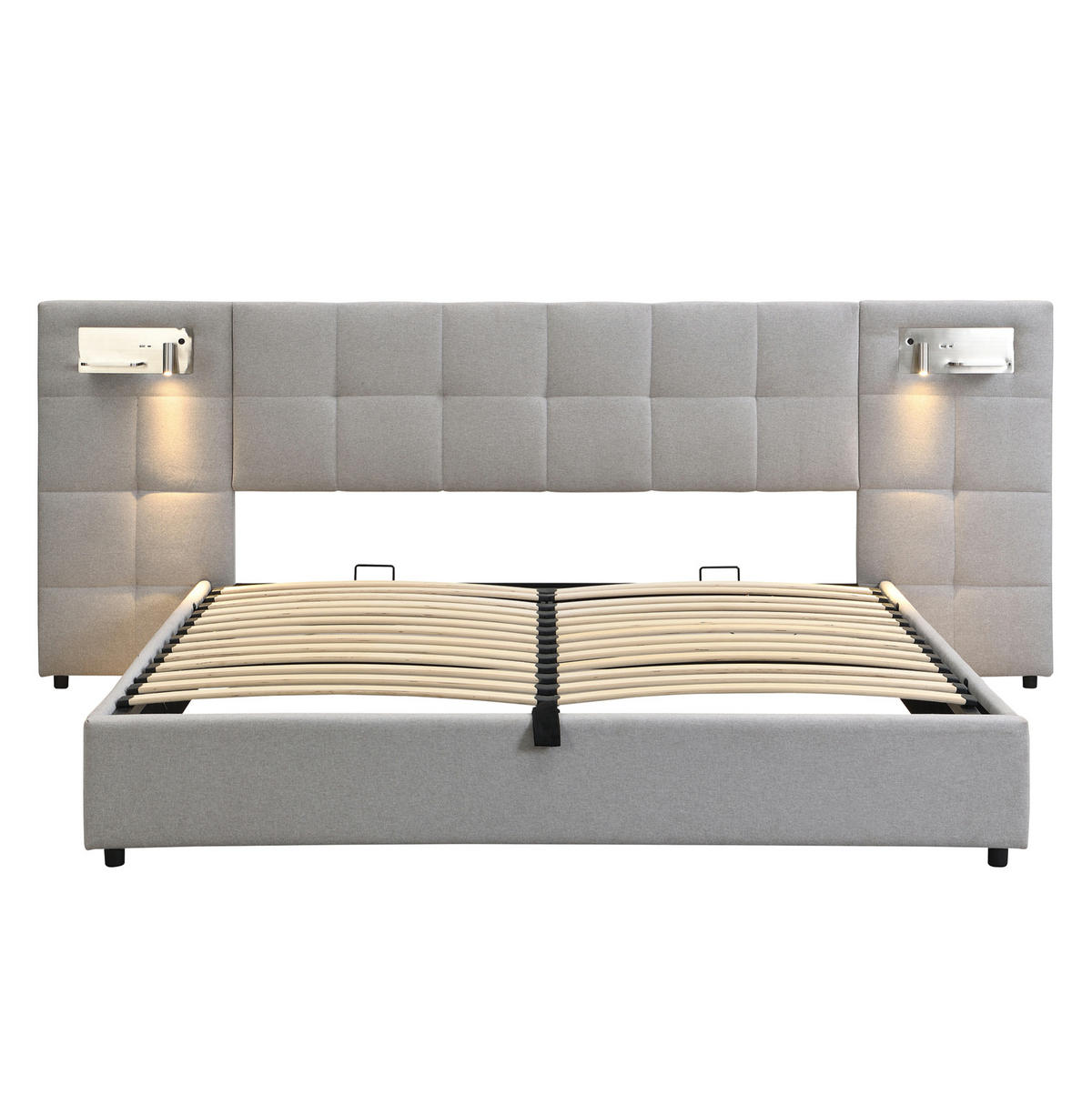 POLSTERBETT mit Bettkasten 180/200 cm mit USB, Wireless Charging und LED - Grau, Textil (180/200cm) - BEAOK