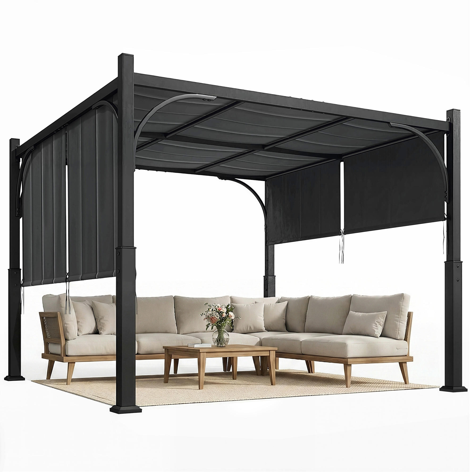 PERGOLA DE-12732 300/300 cm mit Schiebedach UV30+ Dunkelgrau - Dunkelgrau, Metall (300/228/300cm) - ComfortXL