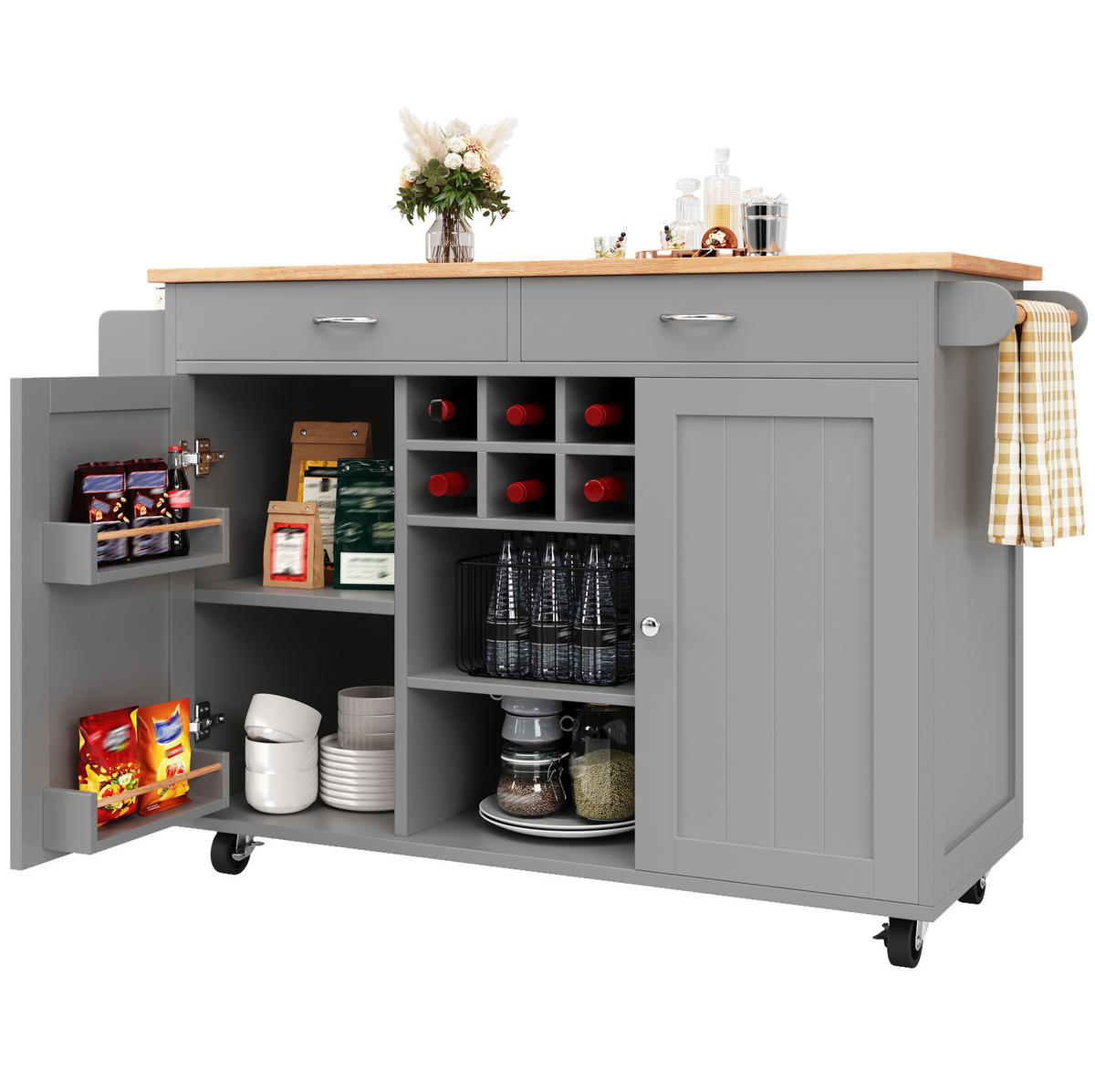 KÜCHENINSEL mit Stauraum 102 x 45 x 92 cm MDF Holzmaserung Grau - Grau, Metall (45/92/102cm) - Beauniv