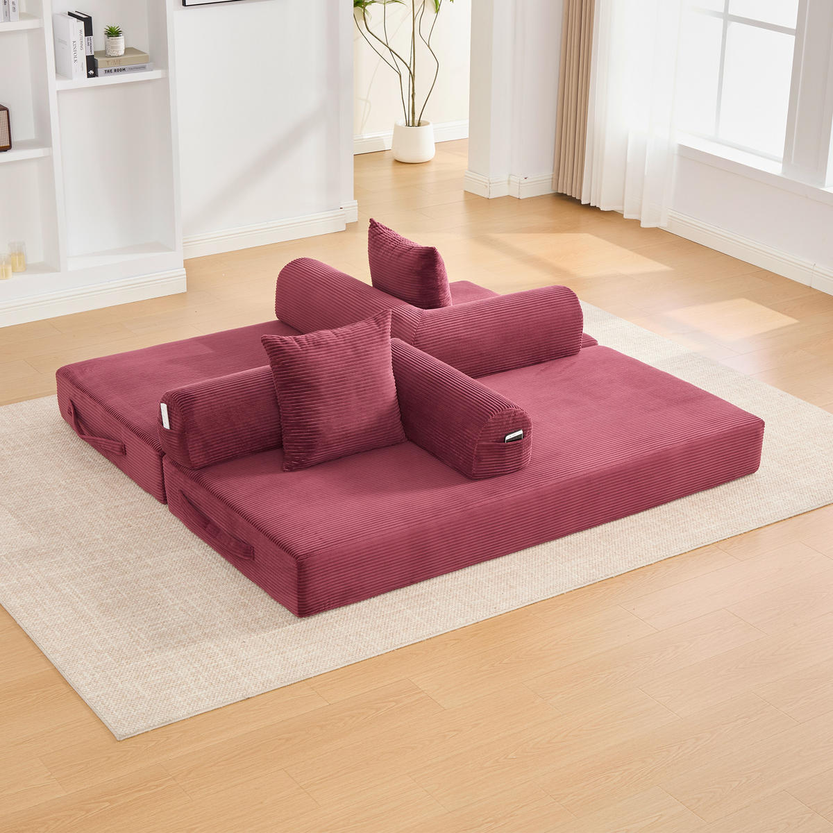 SOFA 3-Sitzer in Weinrot aus Cord mit modularem Design und Metallrahmen - Weinrot, Holzwerkstoff/Textil (200/67/94cm) - CHICFURN