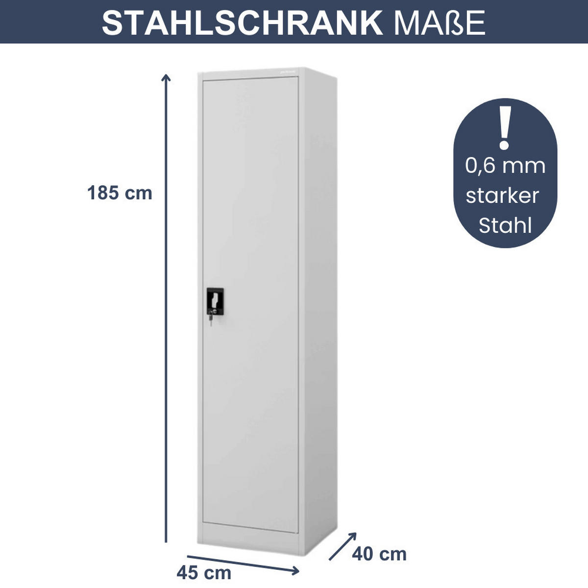 AKTENSCHRANK abschließbar KADO mit Flügeltüren 185x45x40cm Grau - Grau, Metall (45/185/40cm) - DELUKE