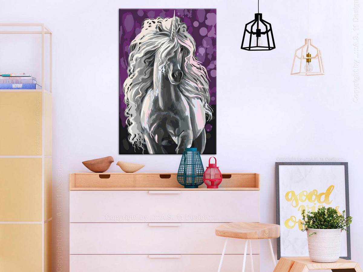 MALEN NACH ZAHLEN Grau 40/60 cm - Lila/Grau, Textil (40/60cm) - KUNSTLOFT