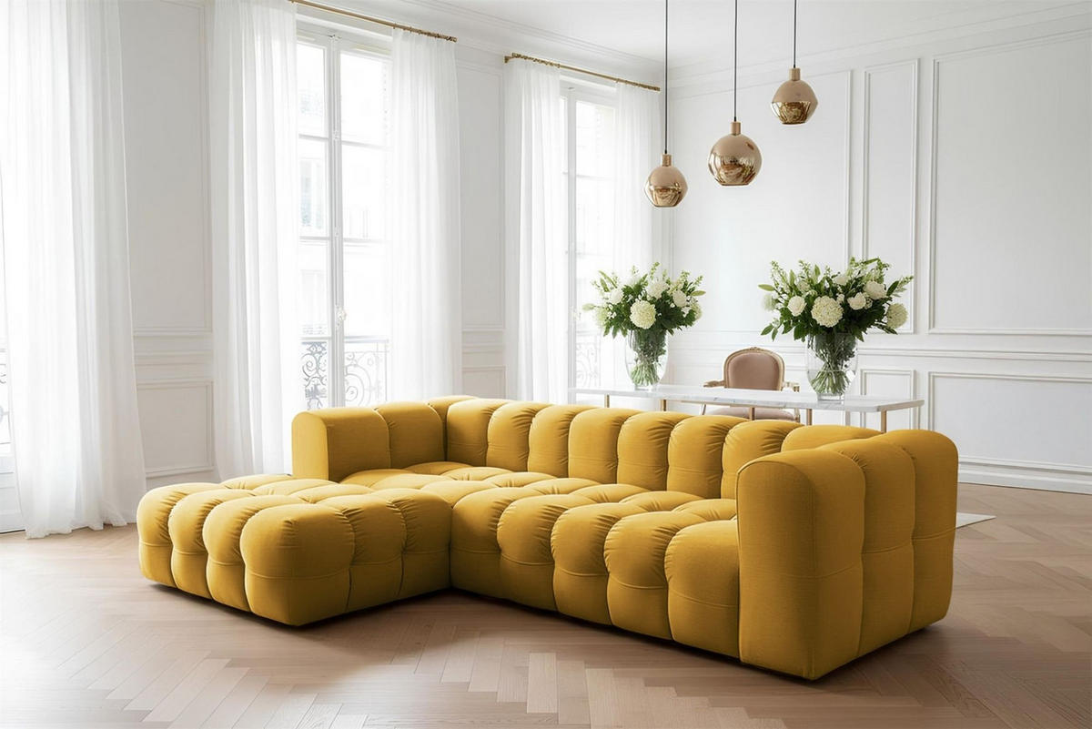 ECKSOFA Solvie In Tiffani - Gelb, Holzwerkstoff/Textil (193/290cm) - Fun Möbel