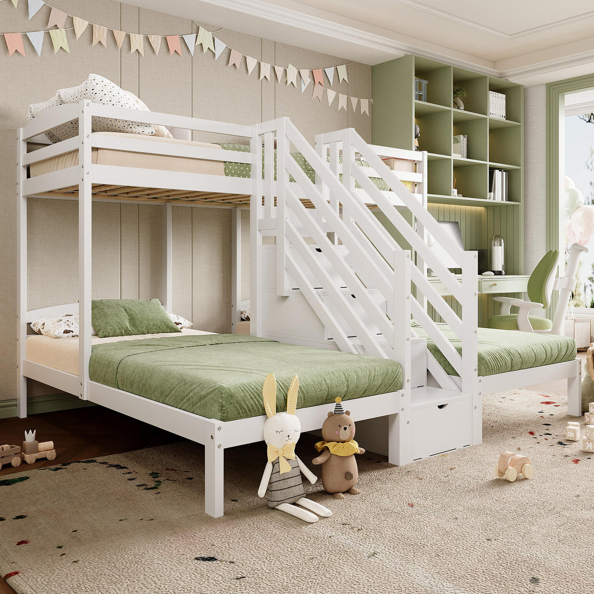 HOCHBETT 90/200 cm in Weiß Kinderbett mit Schubladen, Stauraumleiter und Geländer - Weiß, Holzwerkstoff (90/200cm) - STILVORA
