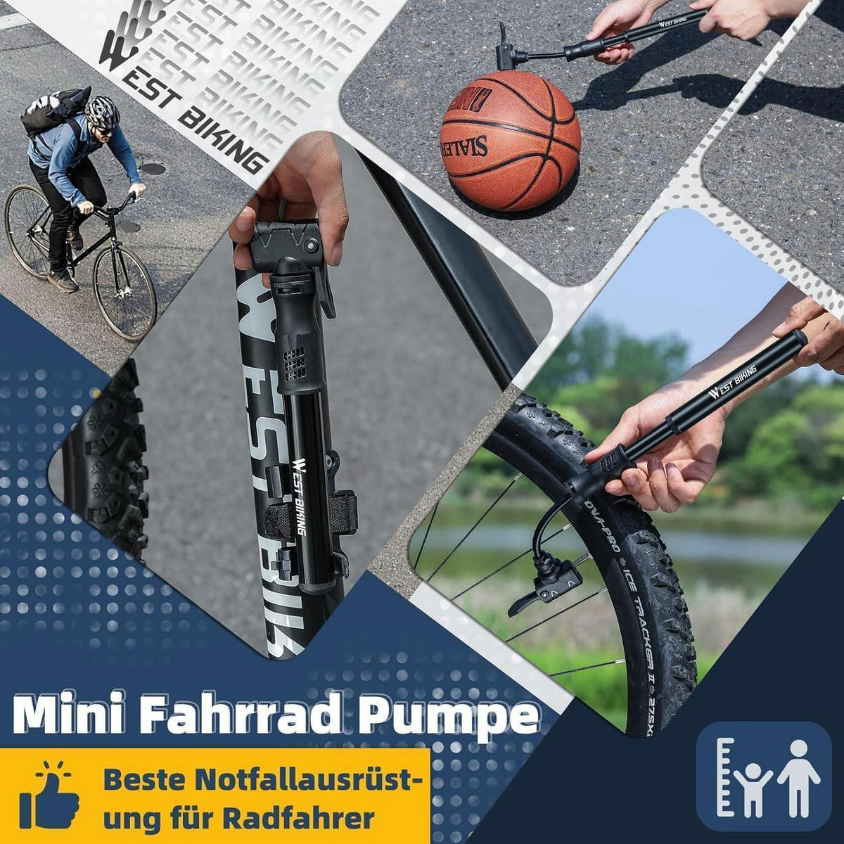 FAHRRADPUMPE Mini Aluminium für alle Ventile Schwarz - Schwarz, Metall (4.3/22.5/22.5cm)