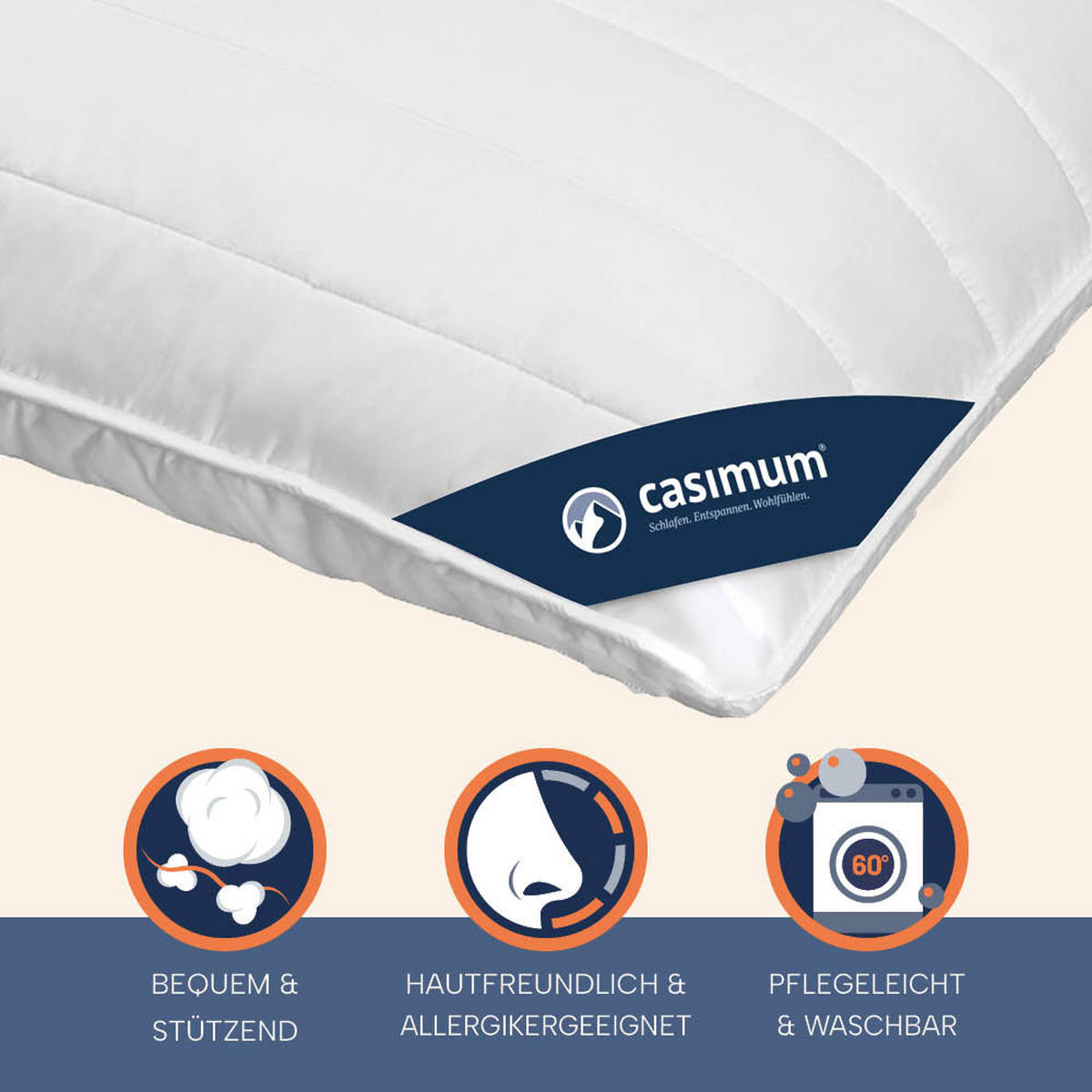 KOPFKISSEN 40x80 cm, waschbar, allergikerfreundlich - Weiß, Textil (40/80cm) - casimum