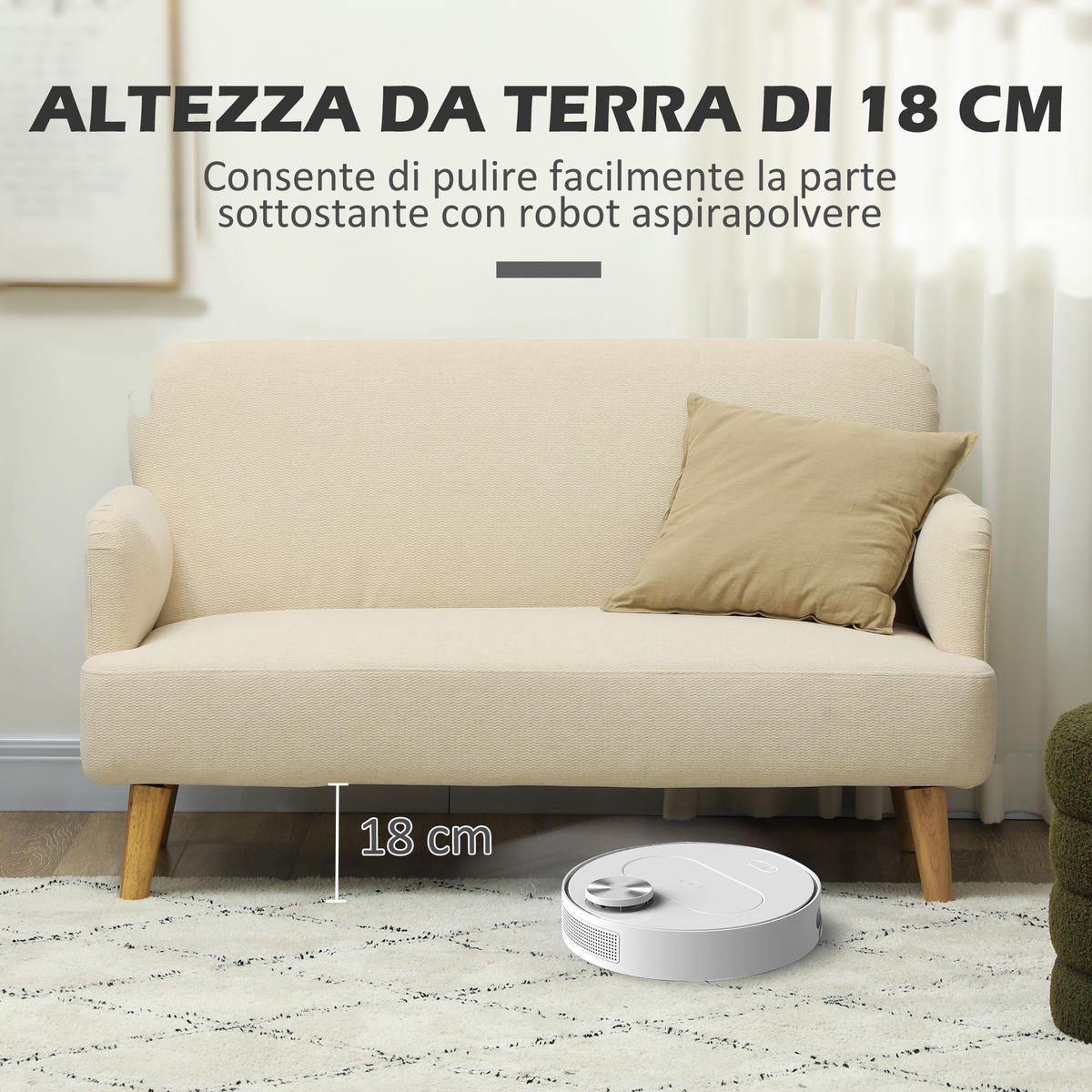 SOFA, 2-Sitzer, Samtoptik, dicke Polsterung, cremeweiß, 140x74x79cm - Multicolor, Holzwerkstoff (140/79/74cm) - FORIOUS