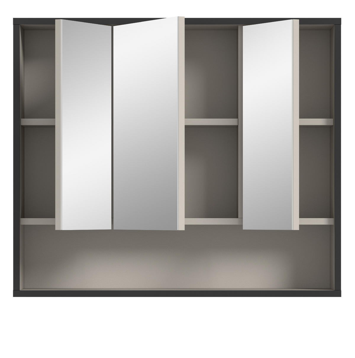 SPIEGELSCHRANK schwarz, sand 80 cm 3-türig, Badschrank mit Soft-Close - Sandfarben/Schwarz, Glas/Holzwerkstoff (80/68/19cm) - Inn.Furn