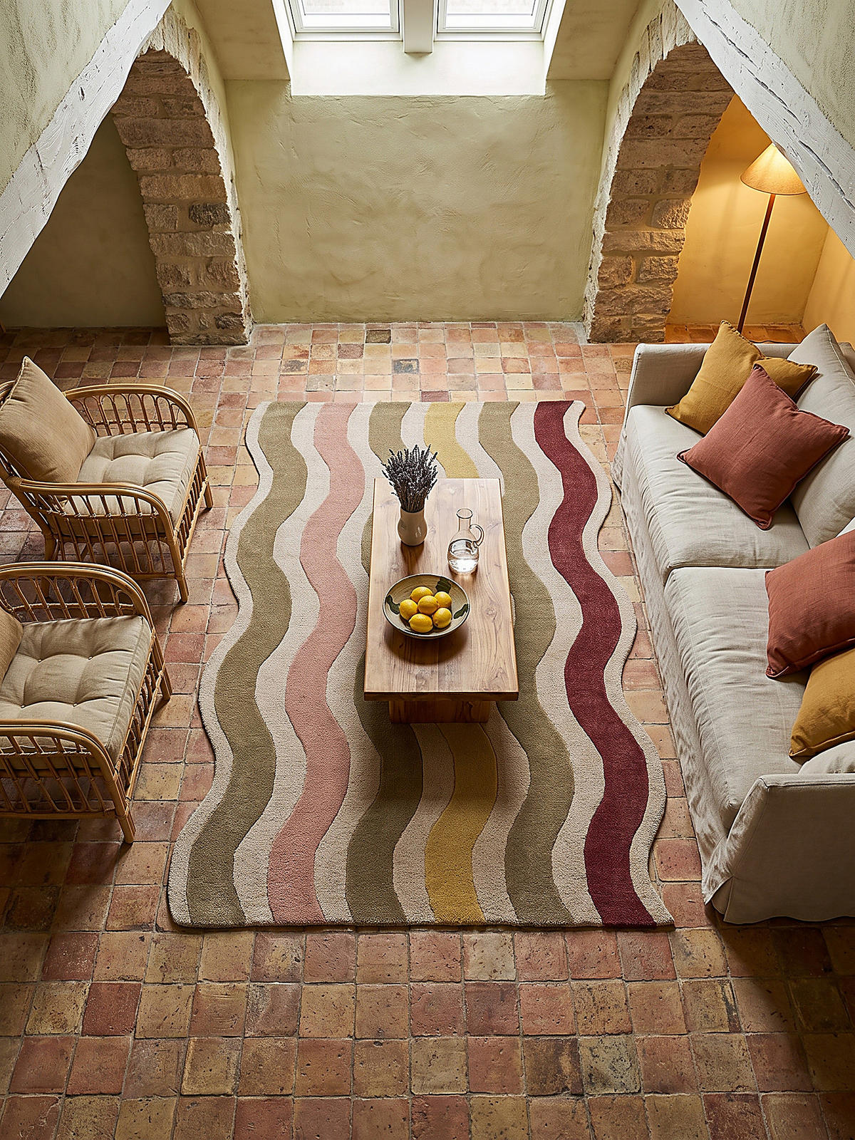 WOLLTEPPICH handgetuftet MONNOW, Wellenstreifen, Natur-Rot, 160 x 230 cm - Beige, Textil (160/230cm) - KADIMA DESIGN