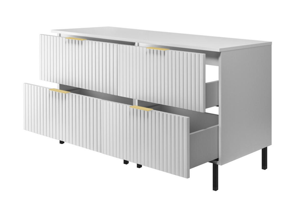 WASCHBECKUNTERSCHRANK, Weiß, 120 (2 x 60) x 77 x 46 cm, goldener Griff, schwarze Beine + Arbeitsplatte - Silberfarben/Weiß, Holzwerkstoff (120/77/46cm) - 3XE LIVING