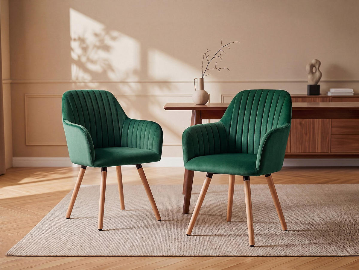 STUHL - 56 cm x 58 cm - Samt, Stoff - Smaragdgrün ELEANA - Grün, Textil (56/85/58cm) - Vente-Unique