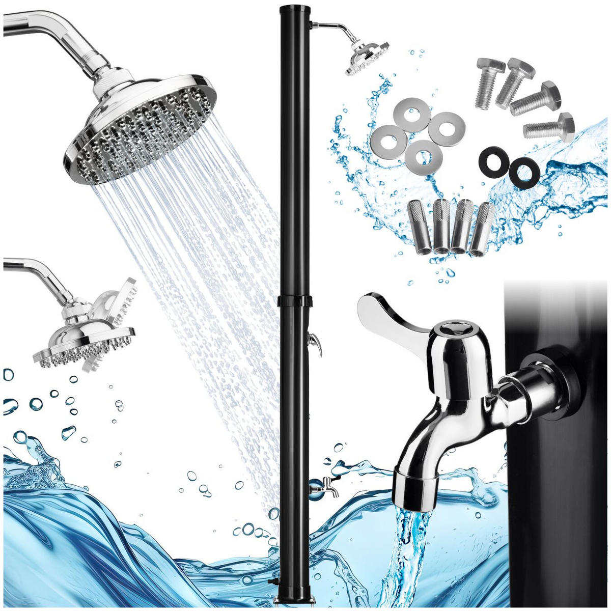 SOLARDUSCHE Tinto, inklusive Wasserhahn, schwarz - Schwarz, Kunststoff (15.5/221/42.5cm) - tectake