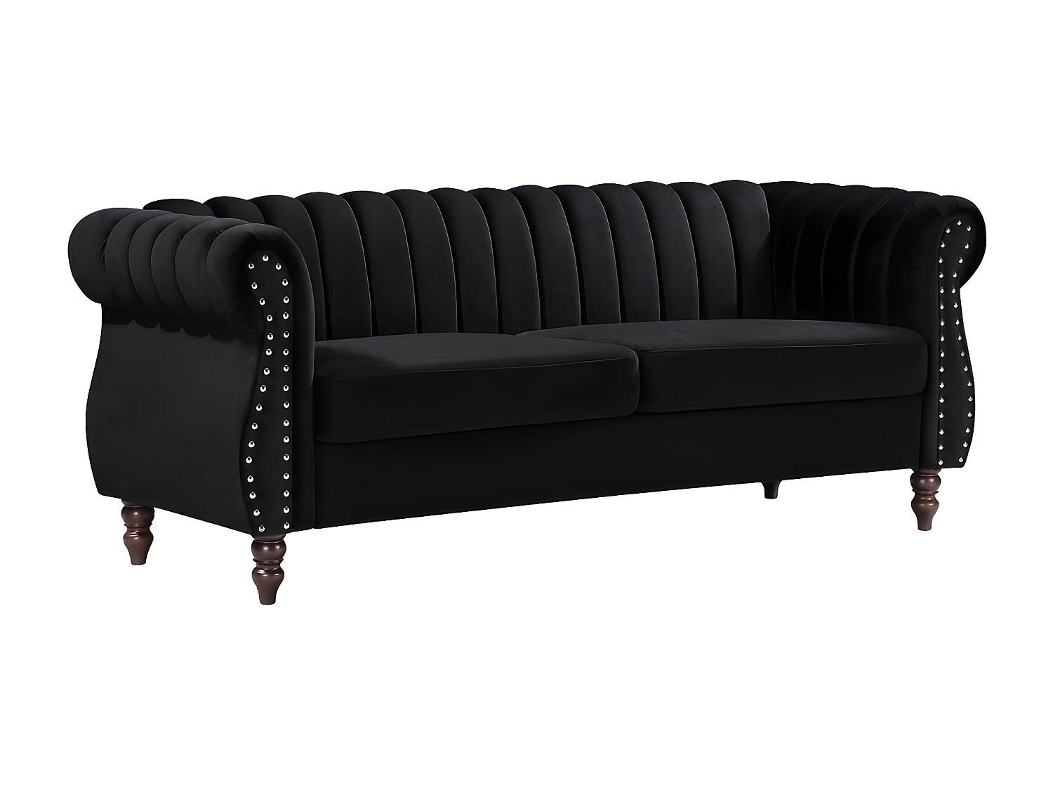 CHESTERFIELD-SOFA - 3-Sitzer - Samt - Schwarz - TRUMBO - Schwarz, Textil (78/77/195cm) - Vente-Unique