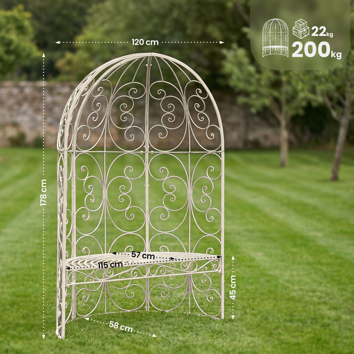 PAVILLON 120/58/178 cm Metall Antik-Creme - Creme, Metall (120/178/58cm) - CLP