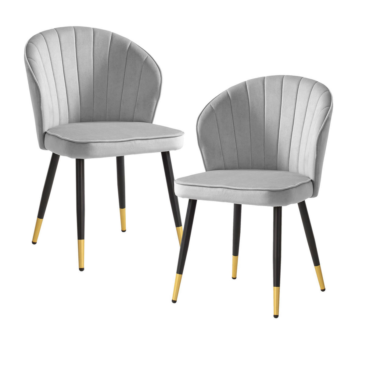 ESSZIMMERSTUHL 2er Set Samtbezug mit Metallgestell Schalenform Skandinavisch gepolstert, Grau 53x55x83 cm - Goldfarben/Grau, Textil/Metall (53/83/55cm) - KADIMA DESIGN
