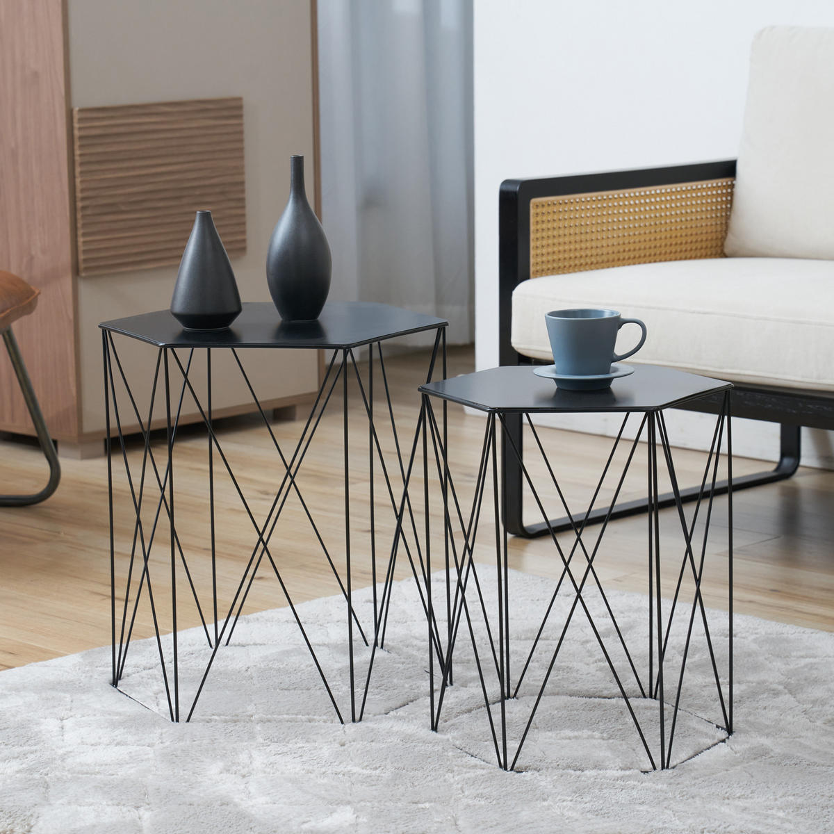 BEISTELLTISCH HARPA 2er Set Schwarz - Schwarz, Metall (37/42/46cm) - SVITA