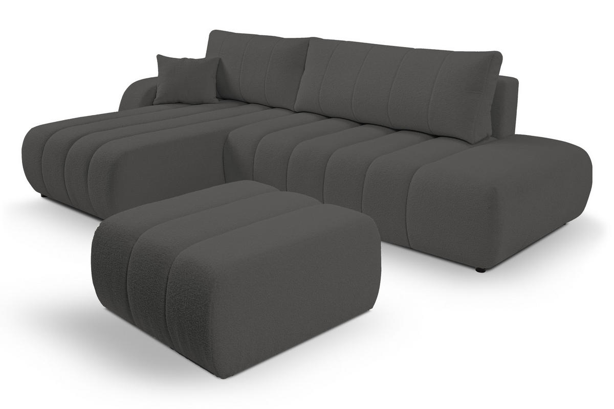 ECKSOFA Baloo mit Schlaffunktion und Bettkasten, komfortable Polsterung, Stoffbezug, lose Rückenkissen, freistehend, LINKS, 176x276x88 cm, Dark grey - Dunkelgrau, Holz/Textil (176/276cm) - DomoHome