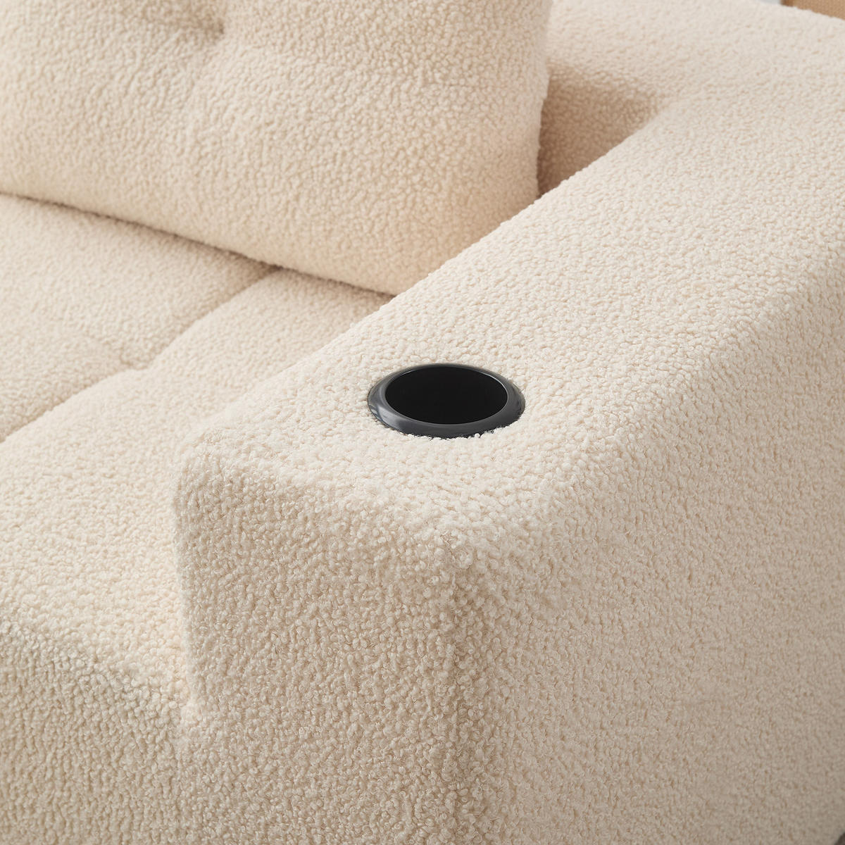 ECKSOFA 5-Sitzer Polyester Beige mit Becherhaltern - Beige, Textil (258/163cm) - WISHDOR