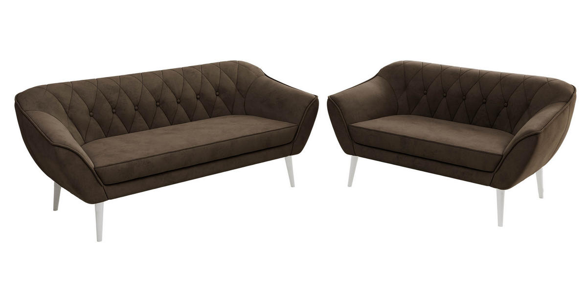 SEDACÍ SOUPRAVA 3+2 PIRS - Hnědá Samet - Bílé nohy - bílá/tmavě hnědá, kompozitní dřevo/textil (180/75/74cm) - MKS