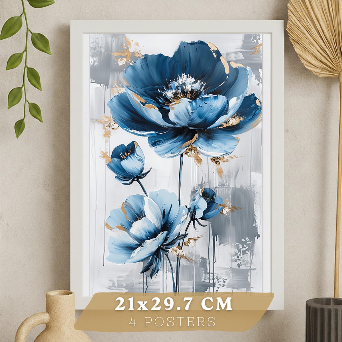 PLAKAT Sada 4 Modré jaro A3 Bílý rám - bílá, papír (29.7/1/42cm) - Nacnic