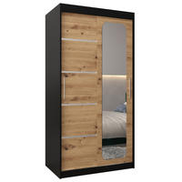 SCHWEBETÜRENSCHRANK 200/100/62 2-türig - Silberfarben/Schwarz, Holz/Kunststoff (100/200/62cm) - Abiks Möbel