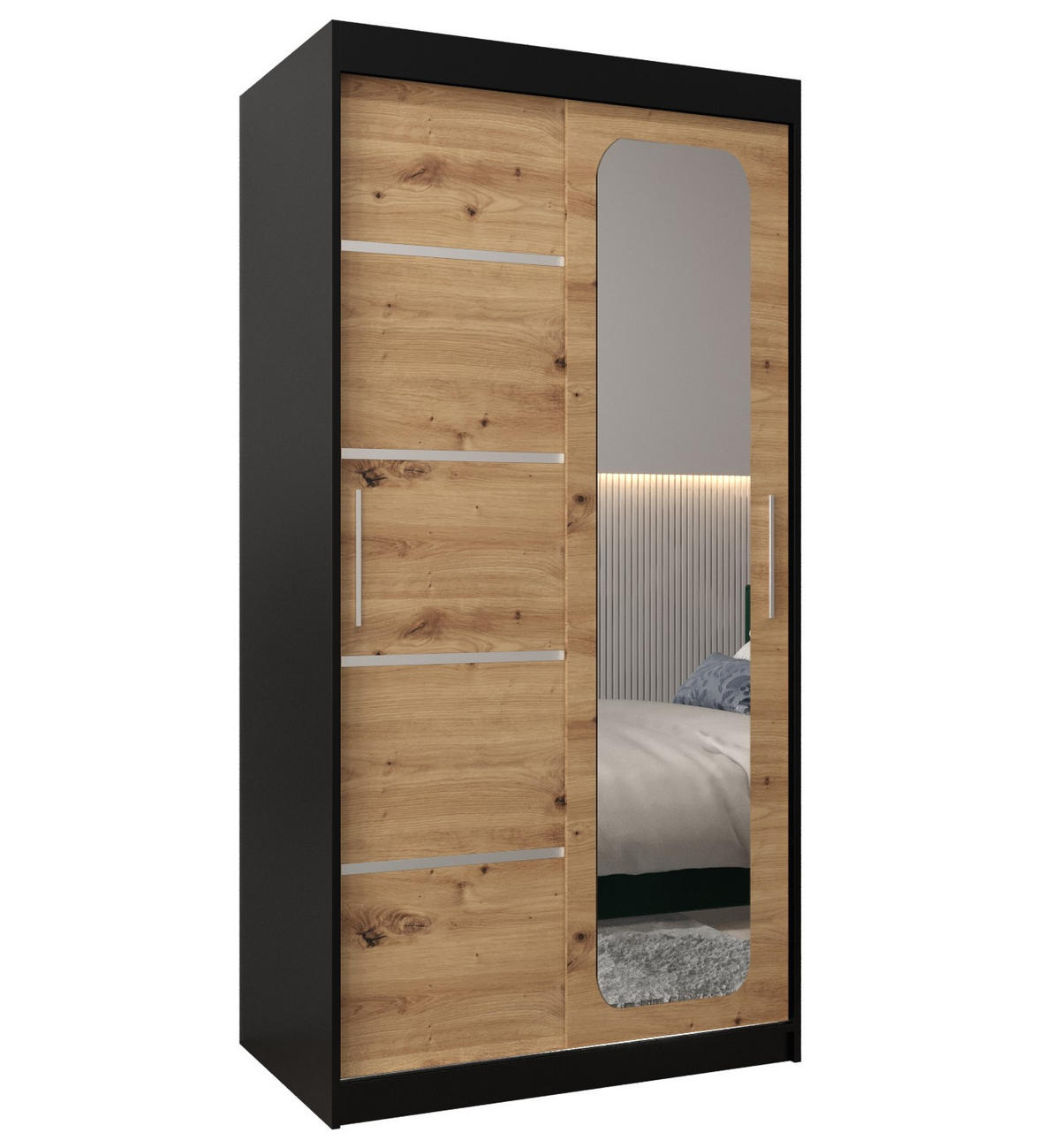 SCHWEBETÜRENSCHRANK 200/100/62 2-türig - Silberfarben/Schwarz, Holz/Kunststoff (100/200/62cm) - Abiks Möbel