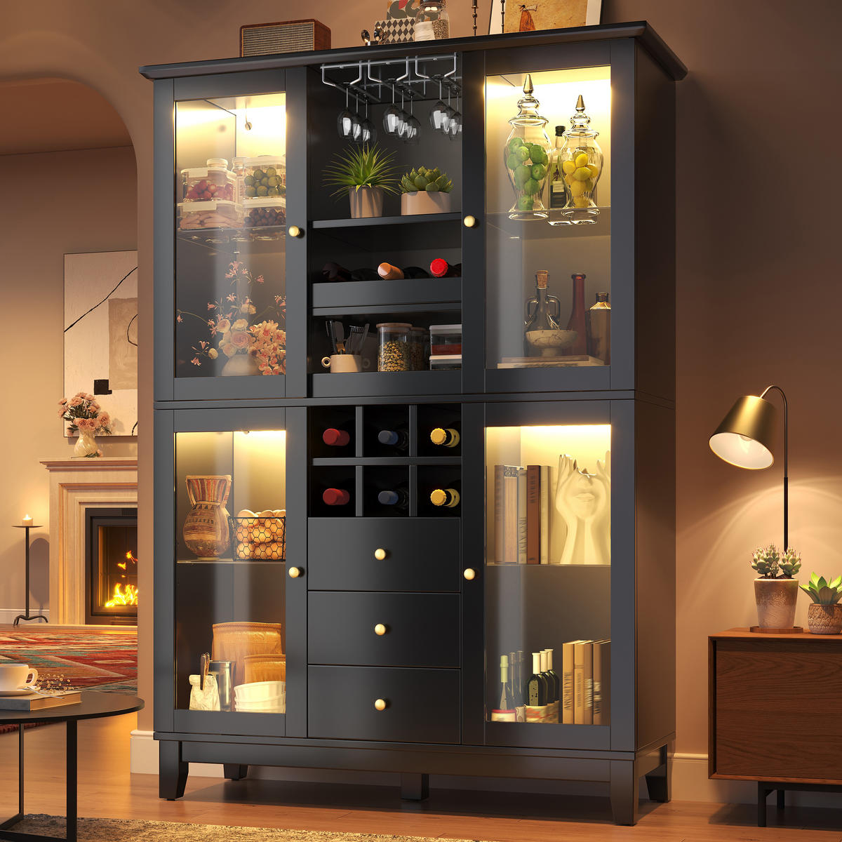 WEINSCHRANK LED App 180.5x120x40Cm Glas Flaschenhalter - Schwarz, Holzwerkstoff (120/180.5/40cm) - FLIEKS