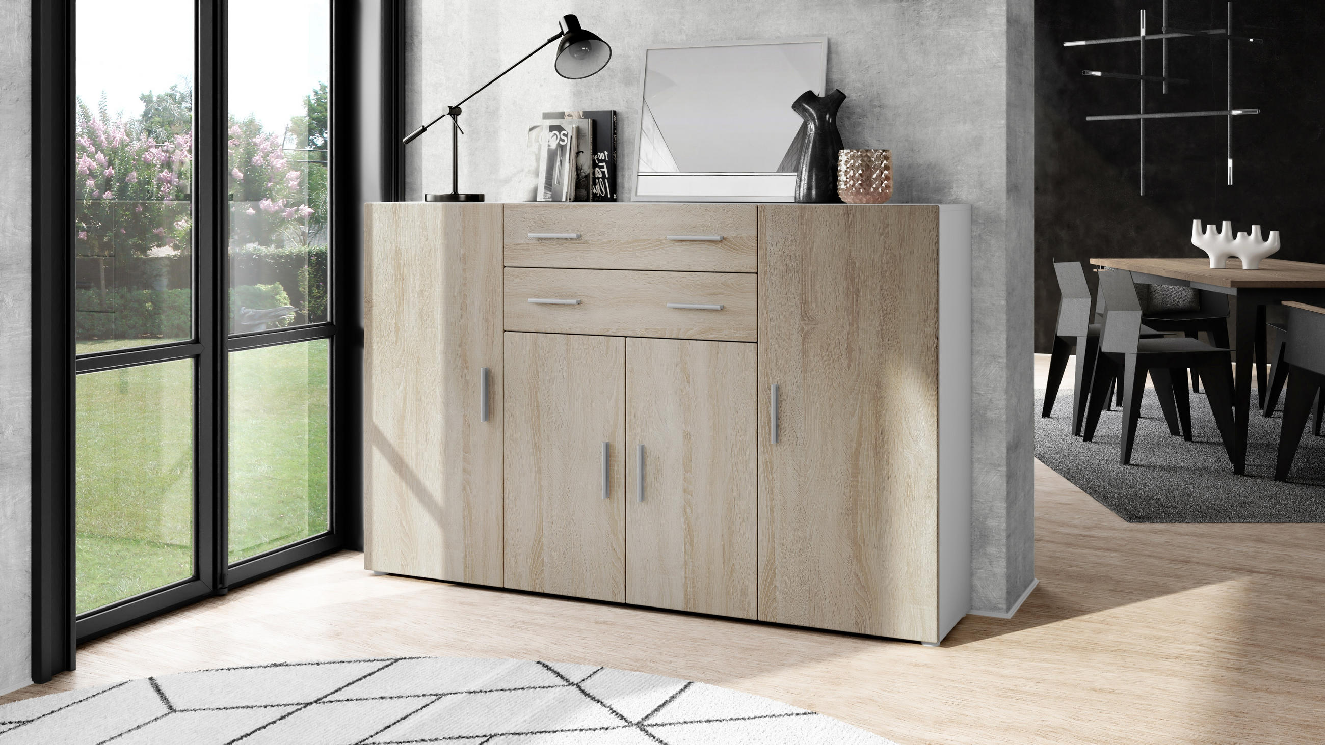 HIGHBOARD Aron Fronten in Eiche sägerau - Eiche San Remo, Holzwerkstoff (166.5/106.5/35cm) - Vladon