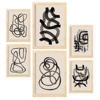 POSTER Set Mit 6 Zusammenfassungen In Form Ästhetische Dekorative Gemälde Für Ihr Wohnzimmer, Schlafzimmer Oder Zuhause A3 & A4 Rahmen Aus Hellem Holz - Beige, Papier (29/3cm) - Nacnic