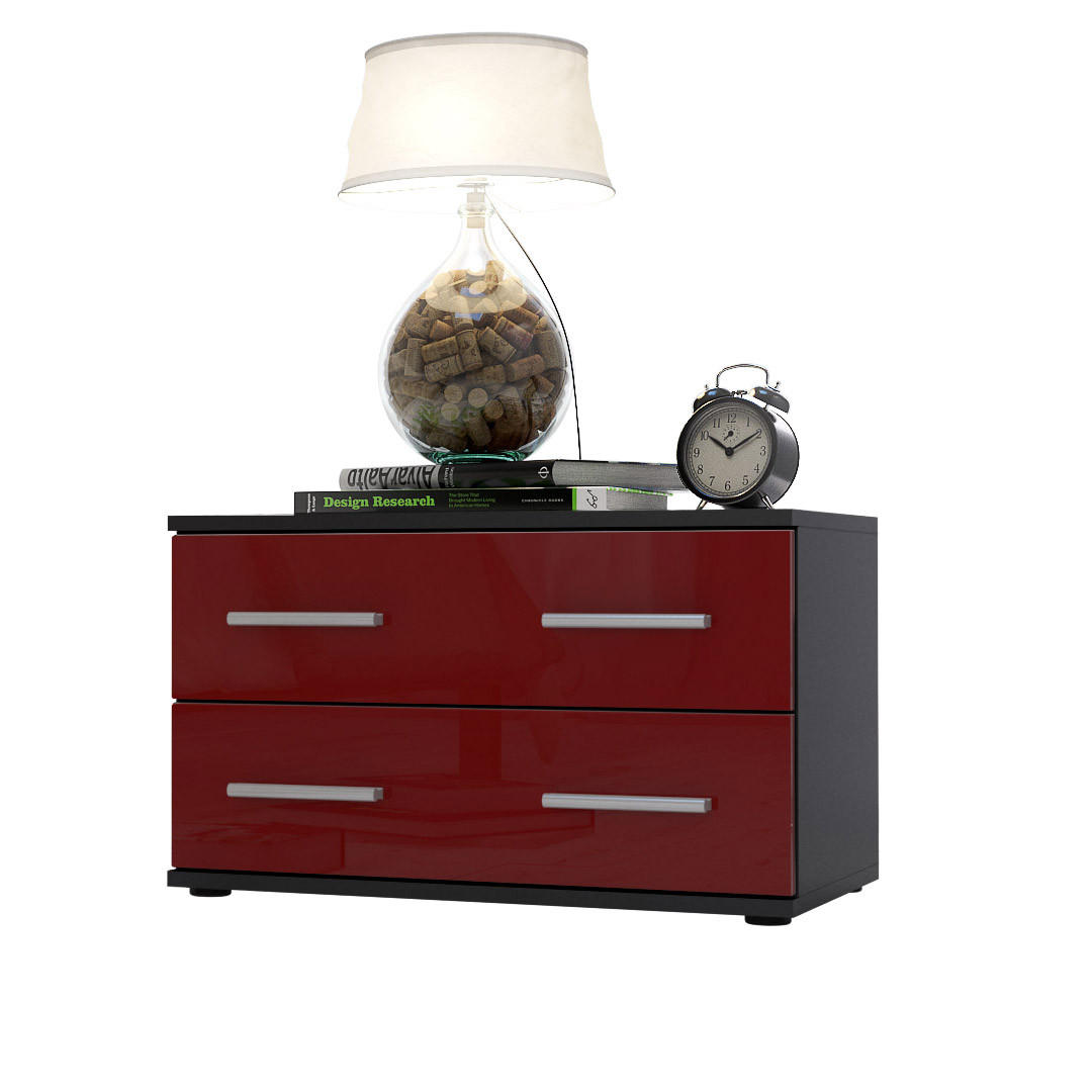 NACHTTISCH Kioto Front in Bordeaux Hochglanz - Bordeaux, Holzwerkstoff (60/35/35cm) - Vladon
