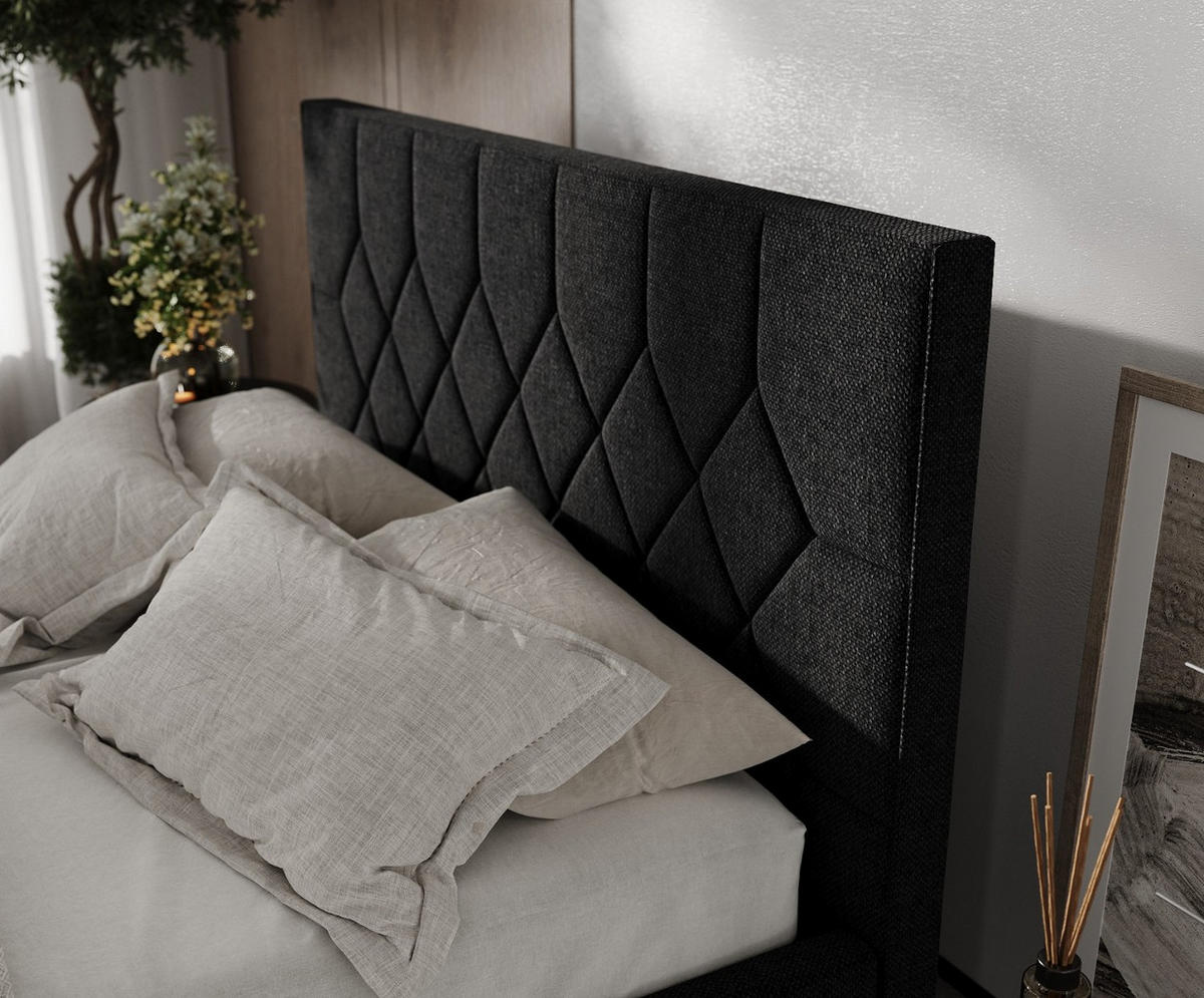 POLSTERBETT Brisa 180/200 cm Schwarz im Inari Stoff - Schwarz/Naturfarben, Holz/Holzwerkstoff (180/200cm) - AltaBeds