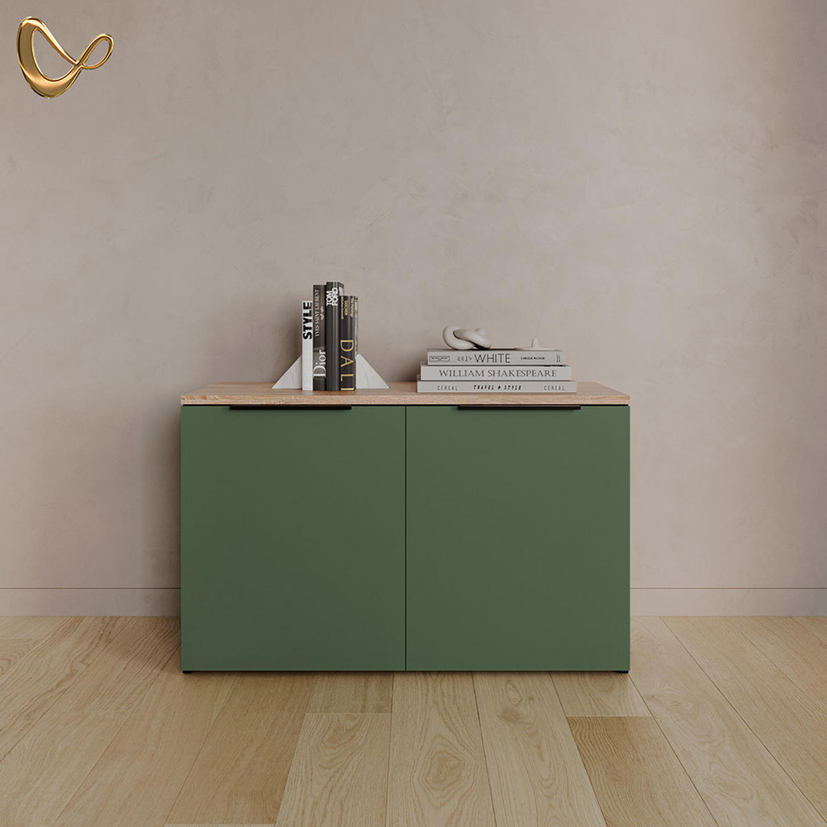 KOMMODE Piave Grün mit 2 Türen - Grün, Holzwerkstoff (80/50/40cm) - Livinity®