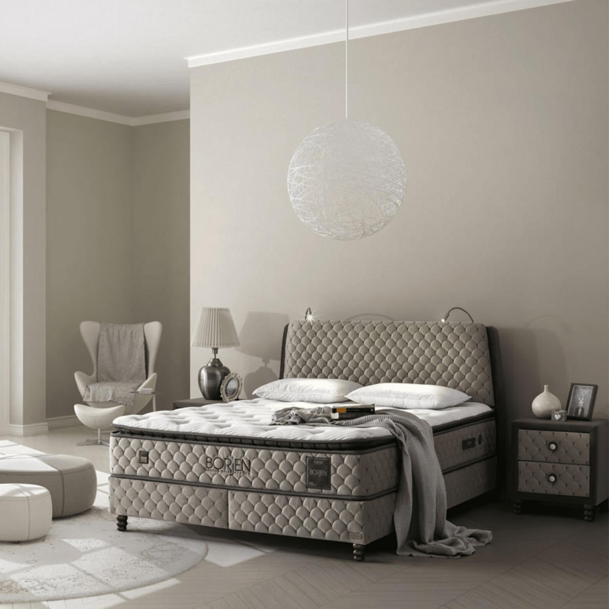 BOXBETT Borjen Set 160x200 - Beige, Holz/Metall (160/200cm) - Bambi