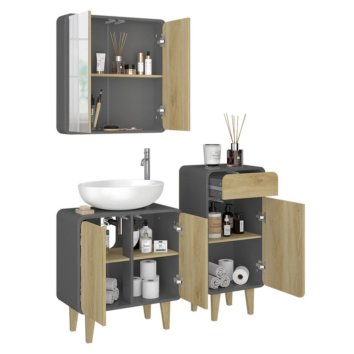 KOUPELNOVÝ NÁBYTEK Arla Antracit/dub - antracitová/barva dubu, kompozitní dřevo (60/61/30cm) - Vicco