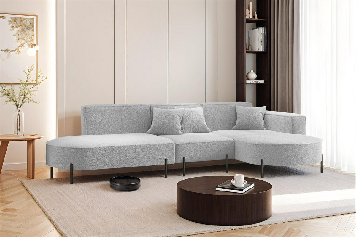 ECKSOFA Valencia - Hellgrau, Holzwerkstoff/Textil (321/165cm) - Fun Möbel