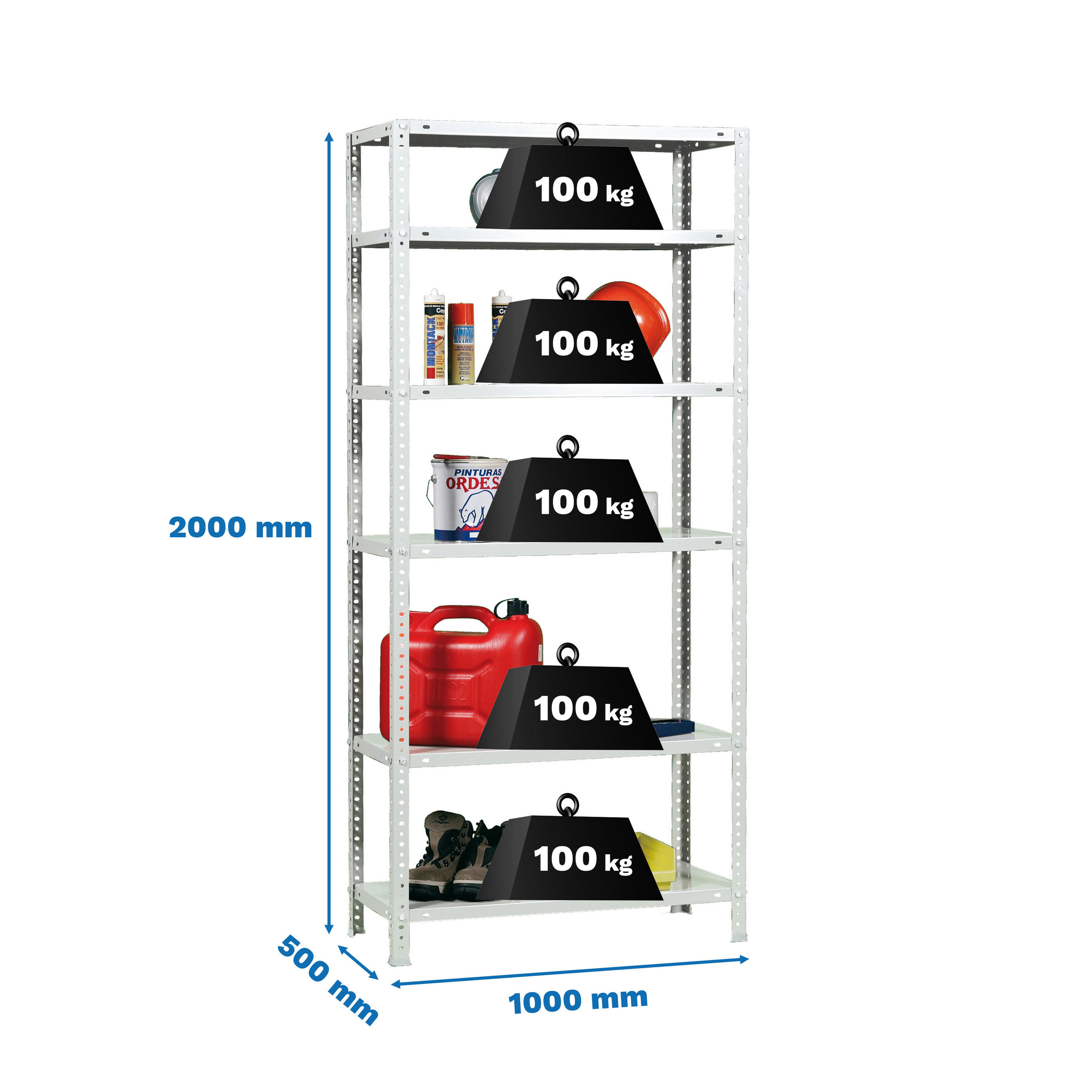 SCHRAUBREGAL PANDA TALL | HxBxT 200x100x50cm | 6 Fachböden | Fachlast 100kg | Weiß - Weiß, Metall (100/200/50cm) - PROREGAL