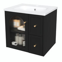 WASCHBECKENUNTERSCHRANK Keramik LED Glastür Soft-Close - Schwarz, Holzwerkstoff (60.5/57/47.5cm) - FLIEKS