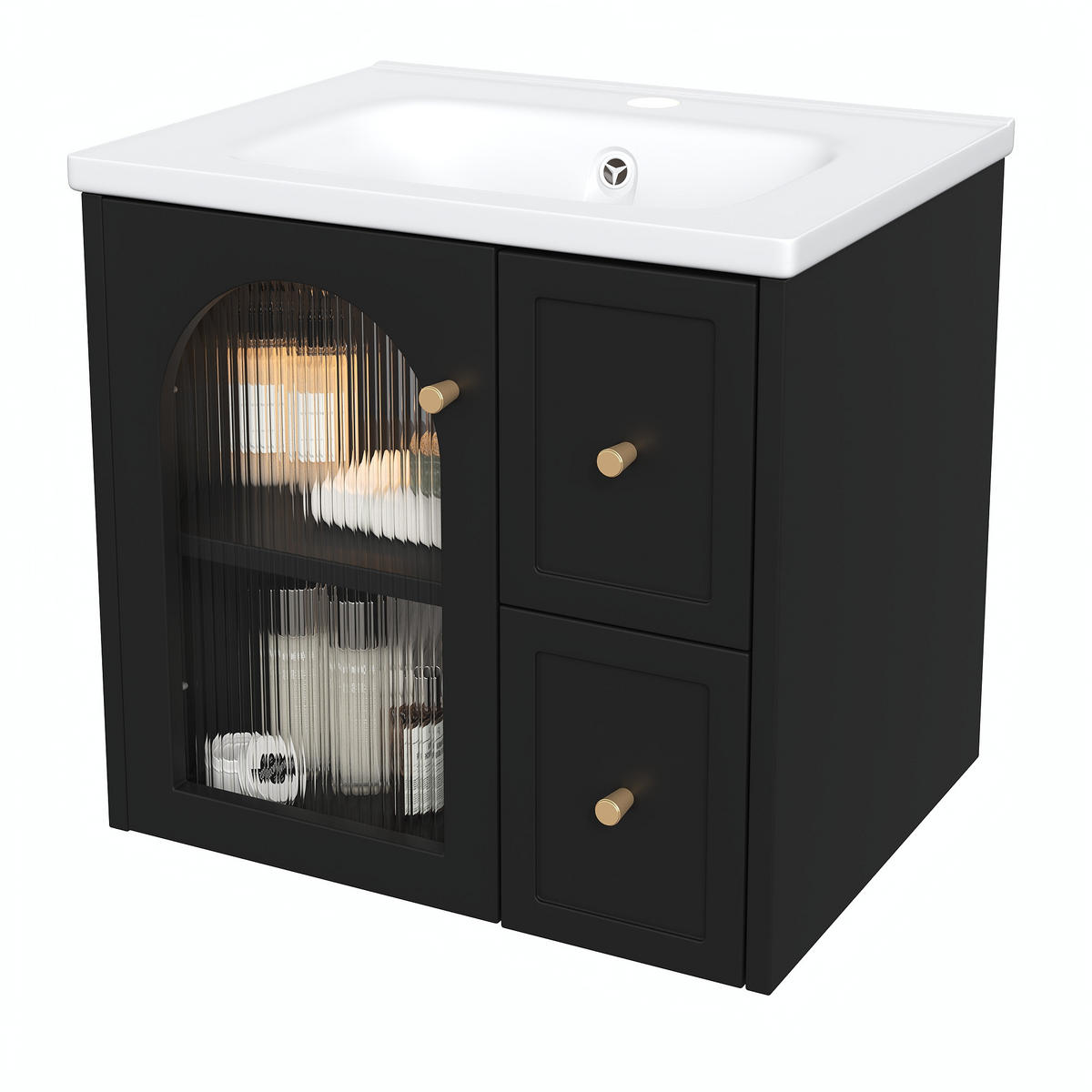 WASCHTISCHUNTERSCHRANK Schwarz 60,5/47,5/57 cm - Schwarz, Holz (60.5/57/47.5cm) - PANGIVO