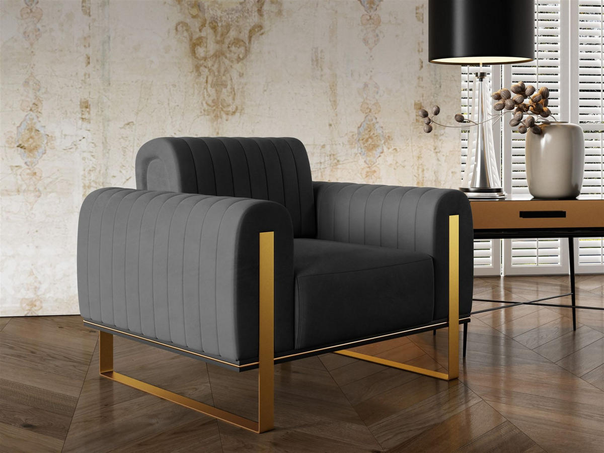 SOFASET Valerie 3-2-1 - Anthrazit, Holzwerkstoff/Textil (228/79/90cm) - Fun Möbel