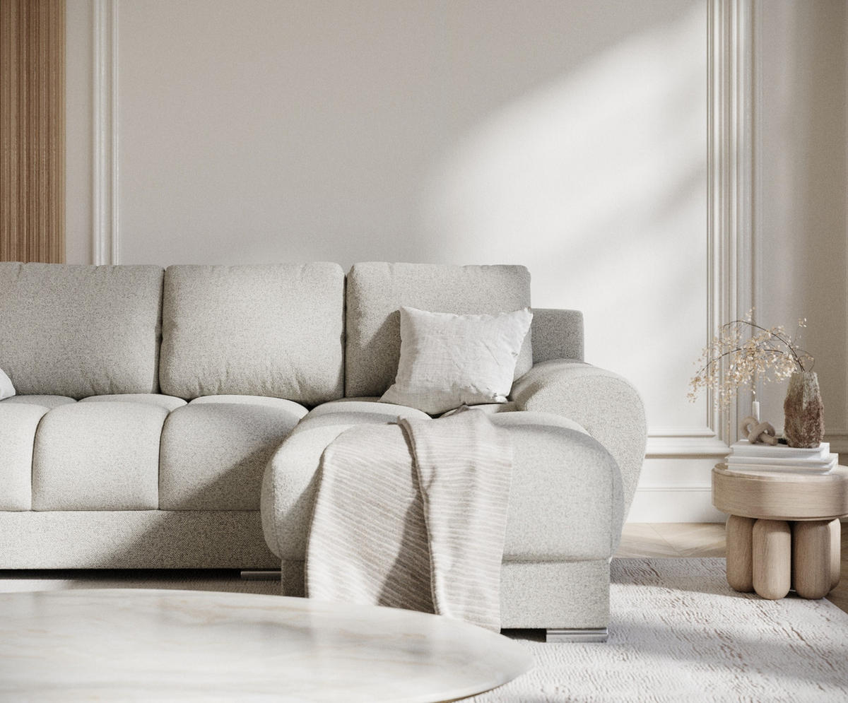 ECKSOFA MIT SCHLAFFUNKTION Peebles Beige Webstoff - Chromfarben/Beige, Holz/Holzwerkstoff (256/175cm) - Maison de Reve
