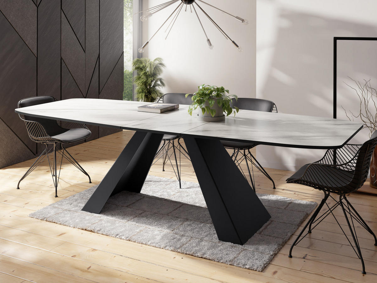 ESSTISCH Monte rechteckig ausziehbar, Marmor Weiß 160-200/80/76 cm - Ecru/Schwarz, Holzwerkstoff/Metall (160/80/76cm) - WFL GROUP