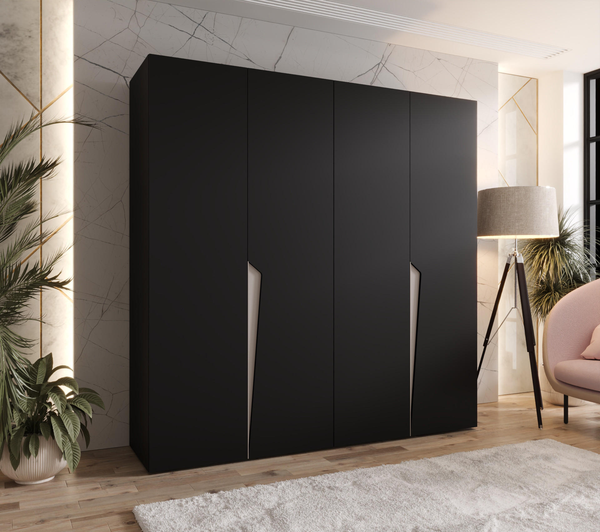 DREHTÜRENSCHRANK 202/200/52 4-türig - Beige/Schwarz, Holz/Metall (200/202/52cm) - Abiks Möbel