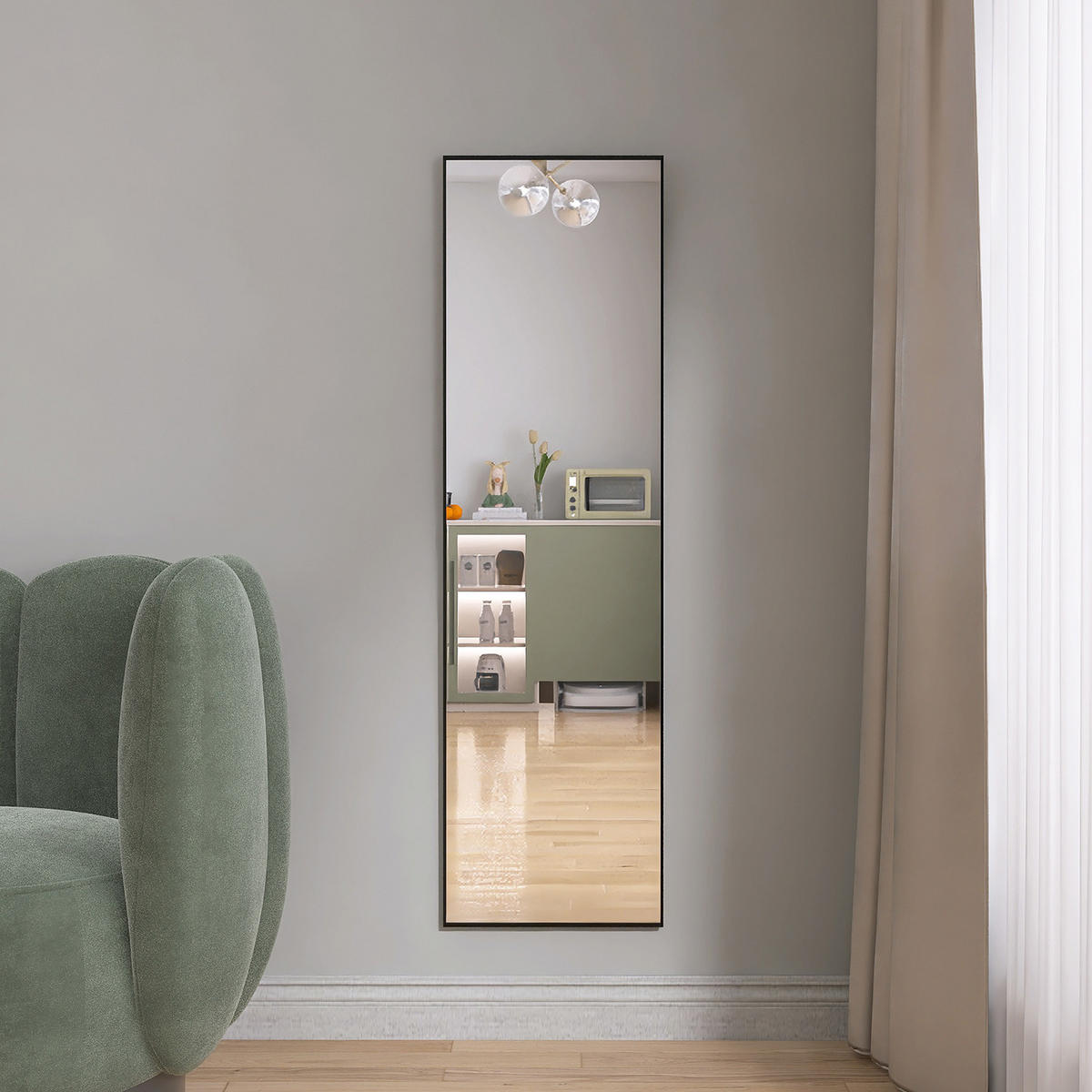 STANDSPIEGEL 140x40 cm Metallrahmen rechteckig schwarz - Schwarz, Holz (40/140/3cm) - LEBENLANG