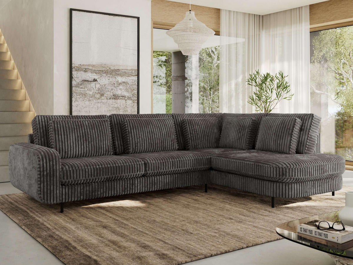 ROHOVÁ SEDAČKA CALENO L - Šedá Manšestr - Levá Strana - šedá/černá, kov/textil (317/225cm) - MKS