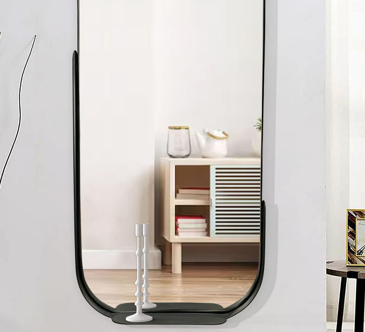 WANDSPIEGEL Oval Metall Schwarz 51x114 cm Mit Ablage - Schwarz, Glas (51/114/8cm) - KADIMA DESIGN